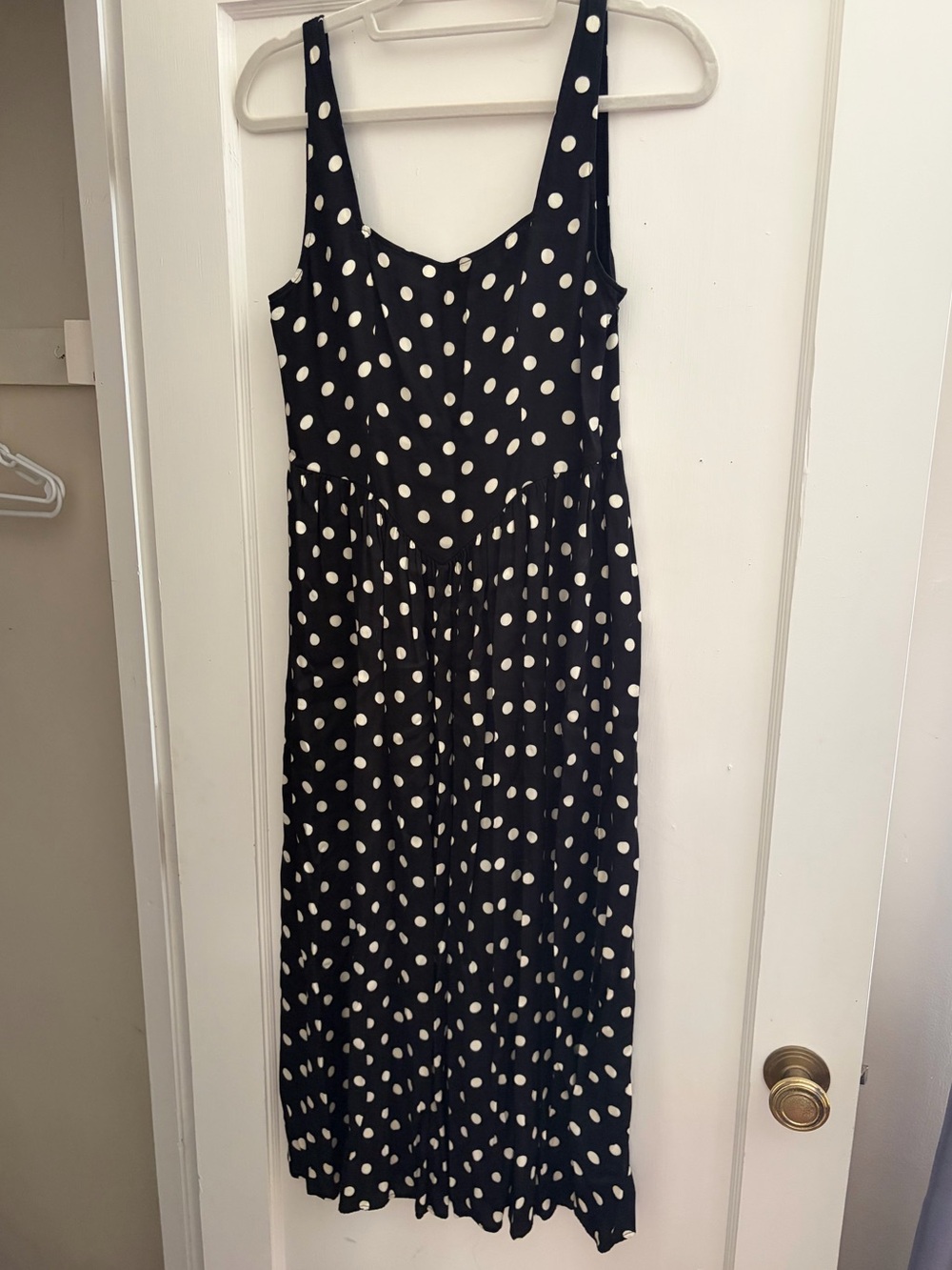 Urban Outfitters Women’s Black and White Polka Dot Sleeveless Midi Dress
